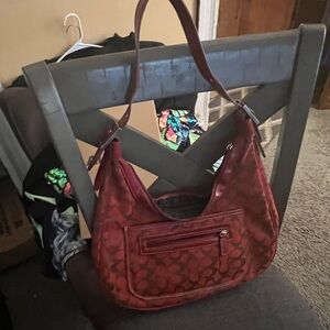 Red Coach Signature Shoulder Bag
